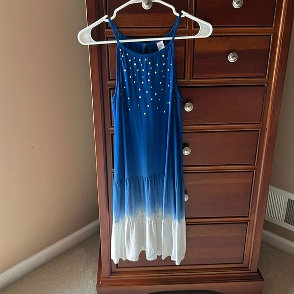 Justice girls 4th of July dress! Blue/white w/ blue/silver sparkly gems, size 16 - Picture 1 of 9